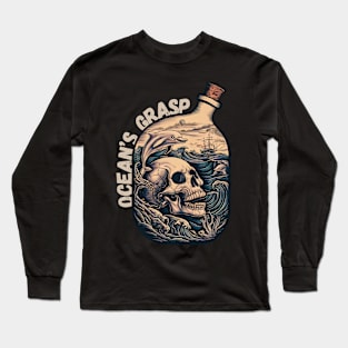 Skull Swimming Beneath Undulating Waves - Ocean’s Grasp Long Sleeve T-Shirt